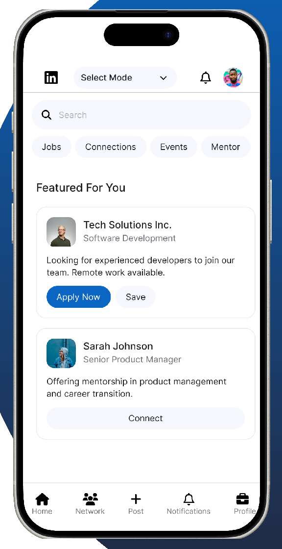 LinkedInEXT home screen in a phone