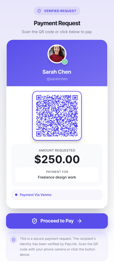 Verified payment request displayed in an iPhone