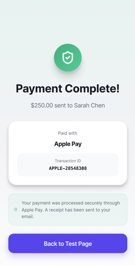 Revised payment completion on an iPhone